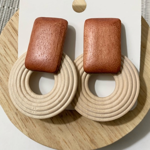 Kopen Australia Jewelry - Wooden Statement Earrings Large Round Beige & Tan Bohemian Vintage Western Wood